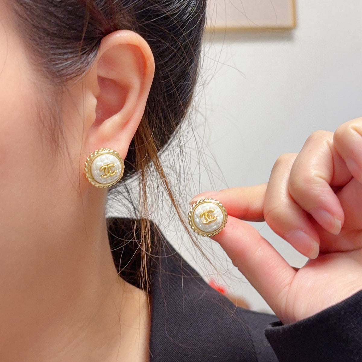 white minimalist Stud Earrings for women - product detail view