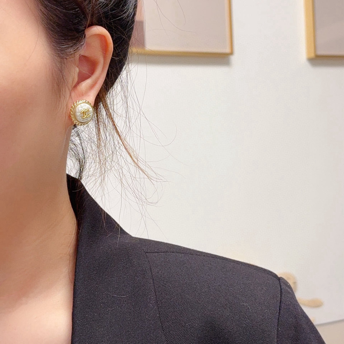 white minimalist Stud Earrings for women - alternate angle view 2