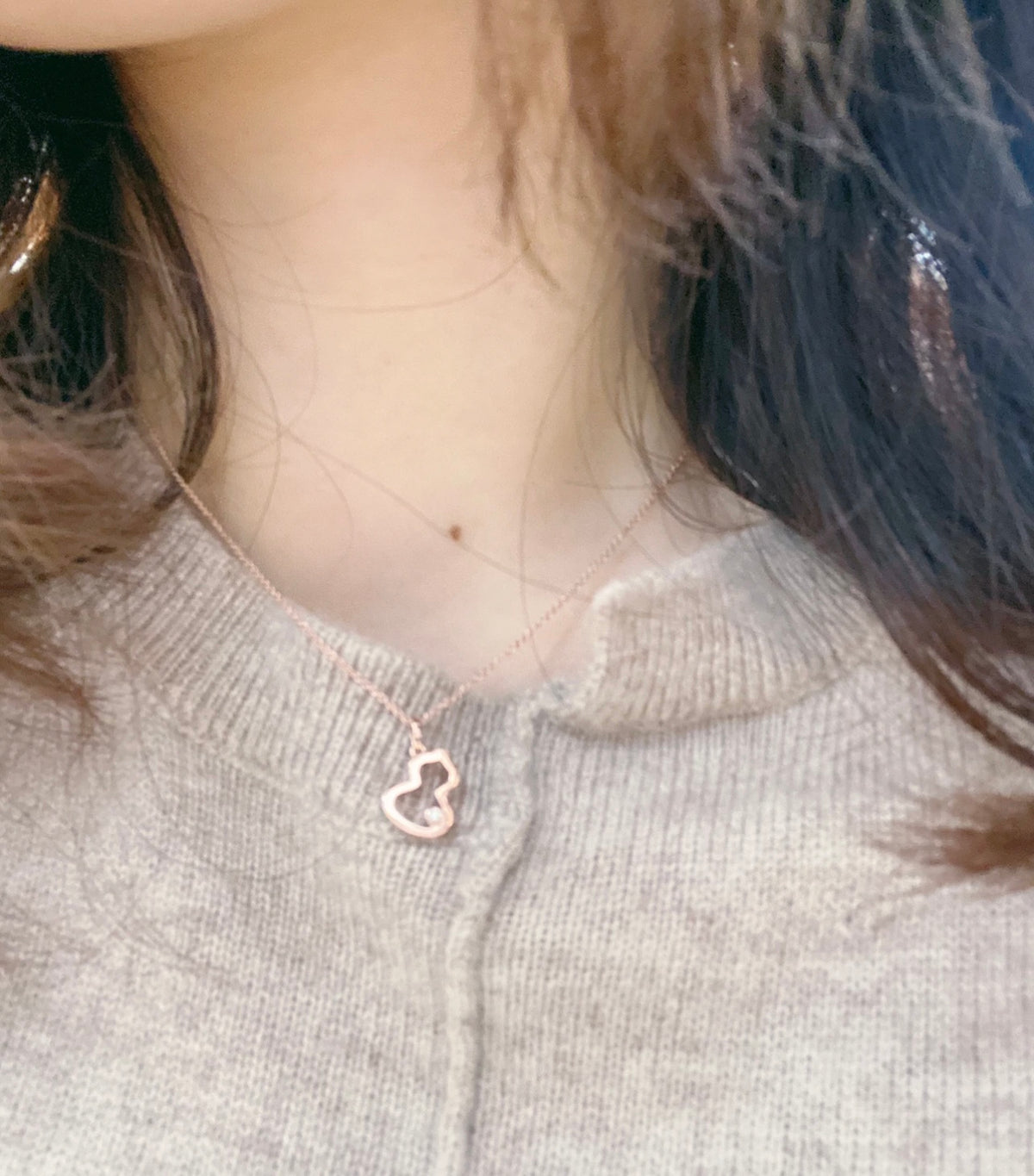 rose gold brass rose Necklace for women - alternate angle view 8