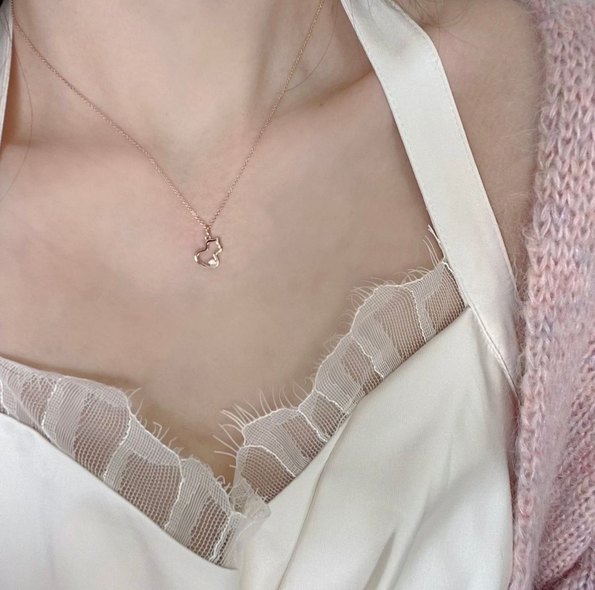 rose gold brass rose Necklace for women - alternate angle view 9