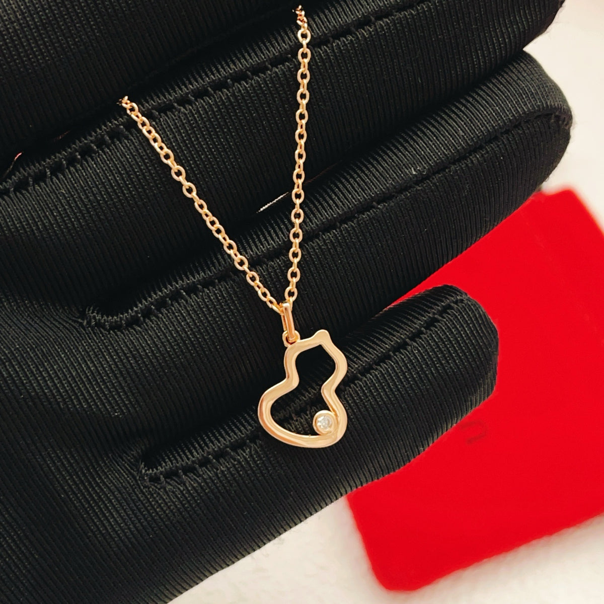 rose gold brass rose Necklace for women - alternate angle view 3