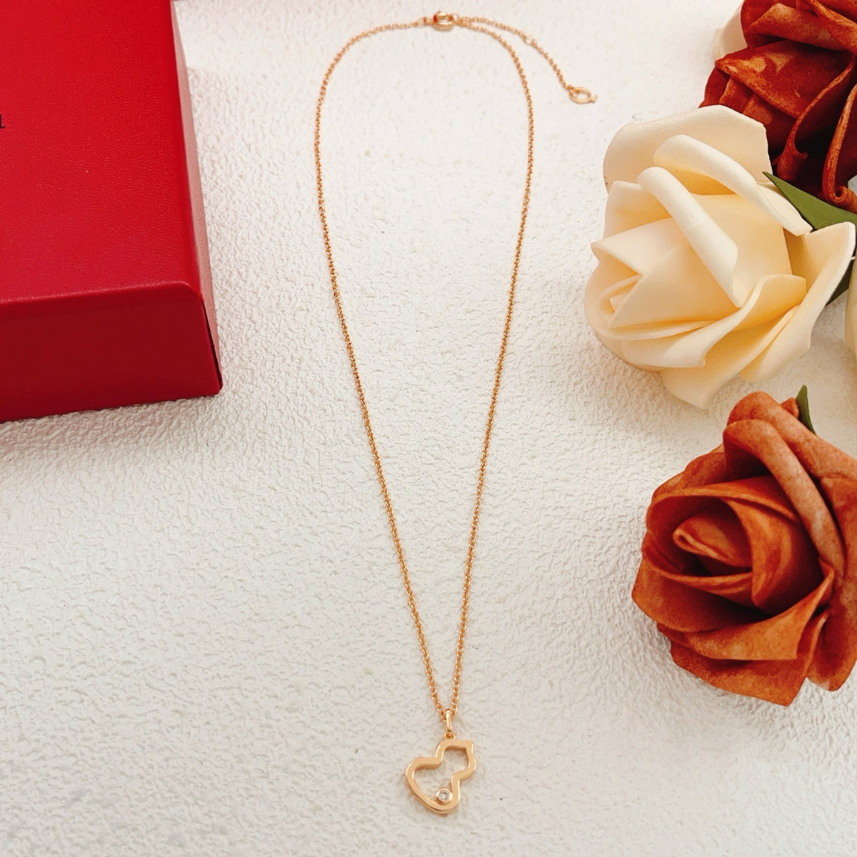 rose gold brass rose Necklace for women - alternate angle view 5