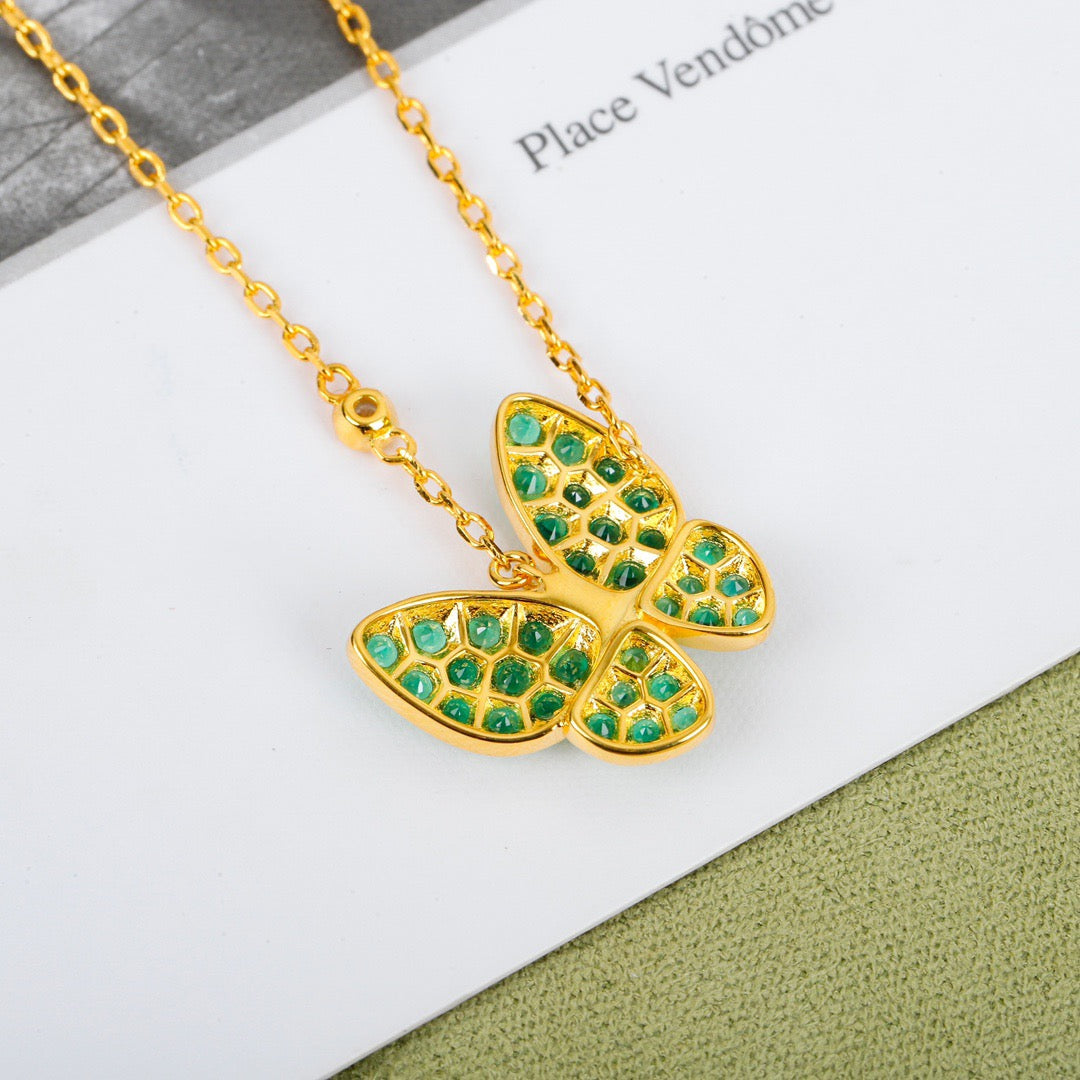 silver cubic zirconia butterfly Necklace for women - alternate angle view 7