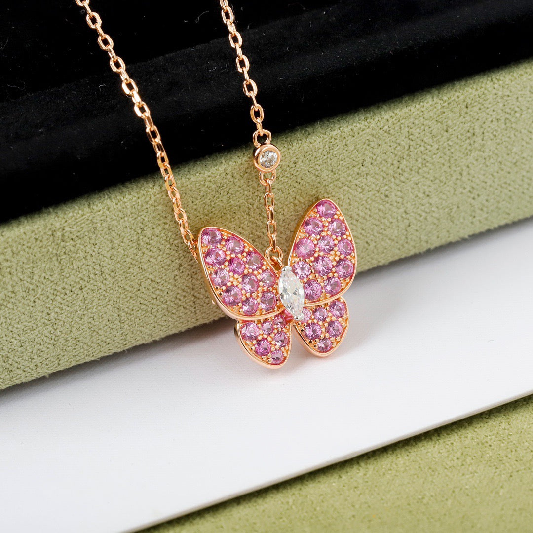 silver cubic zirconia butterfly Necklace for women - alternate angle view 4