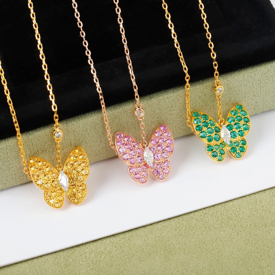 silver cubic zirconia butterfly Necklace for women - alternate angle view 2