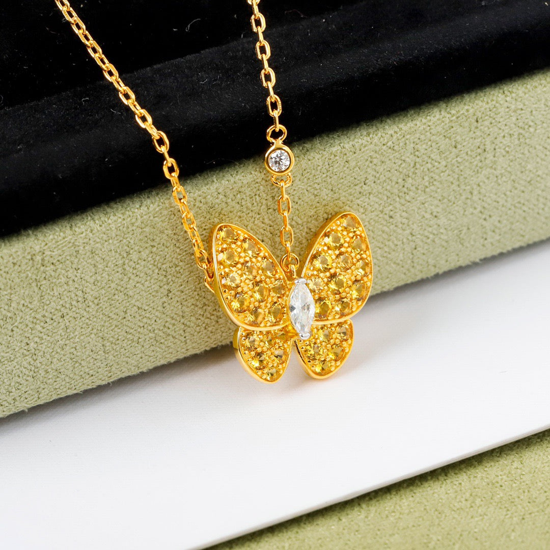 silver cubic zirconia butterfly Necklace for women - alternate angle view 5