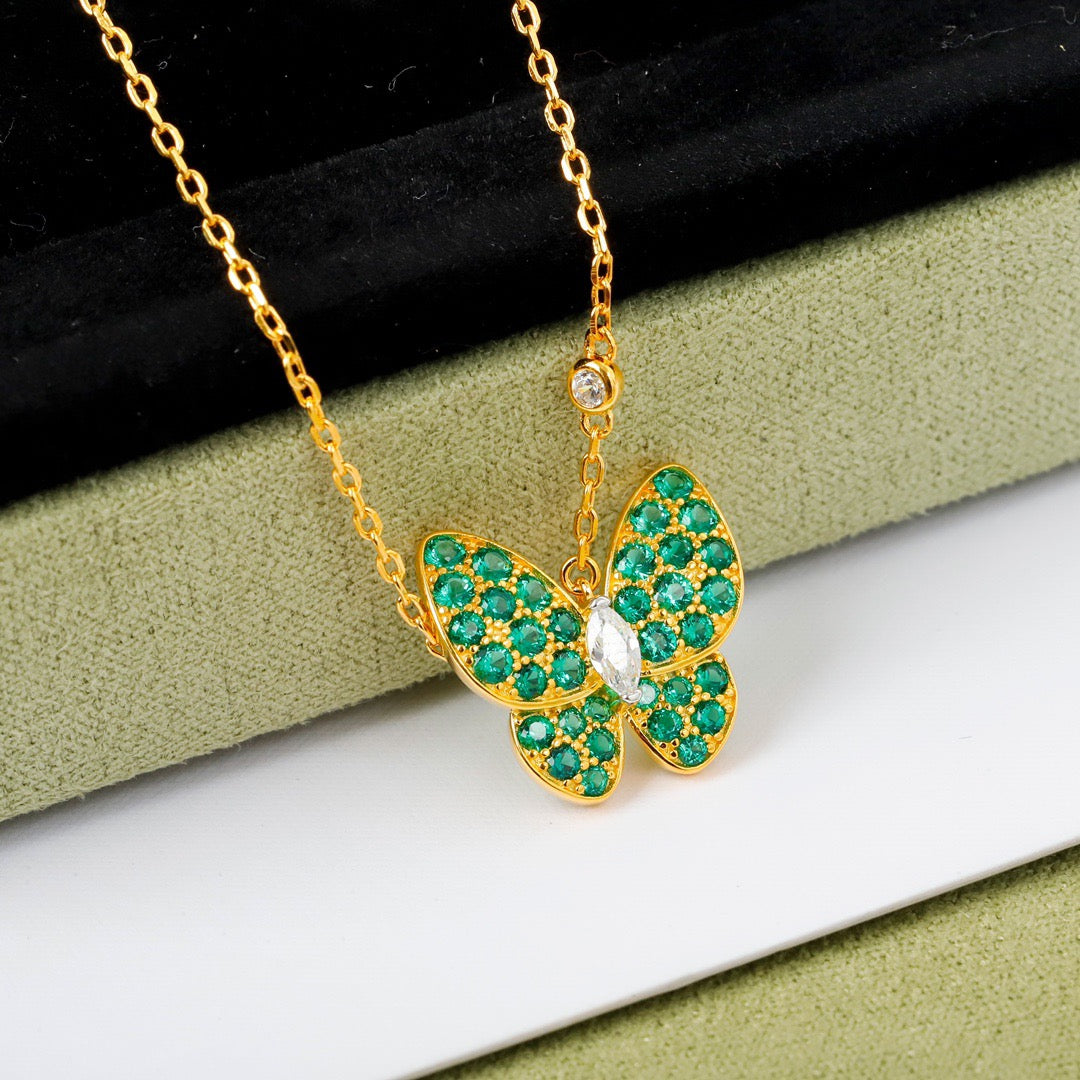 silver cubic zirconia butterfly Necklace for women - alternate angle view 3