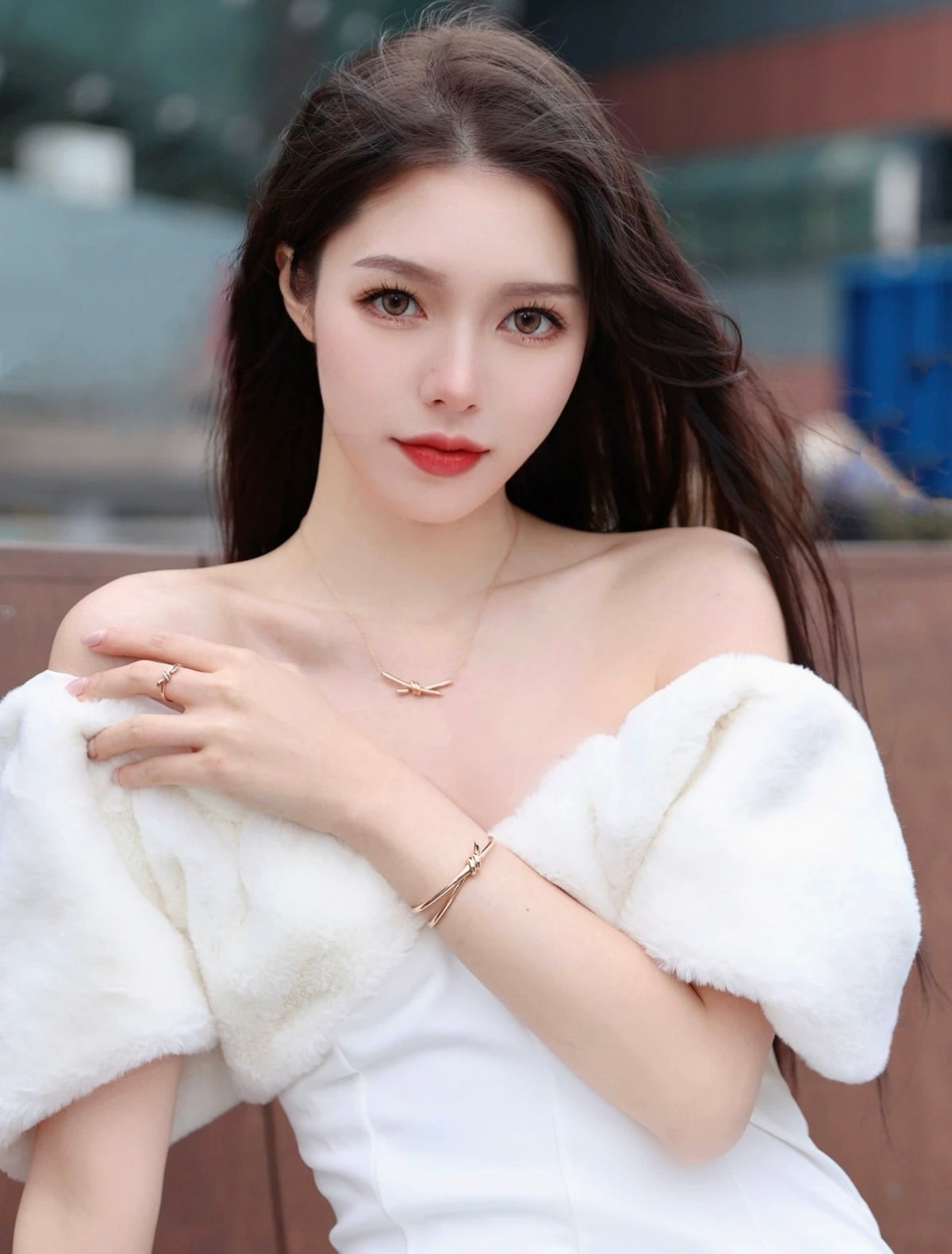 rose gold brass rose Bangle for women - alternate angle view 6