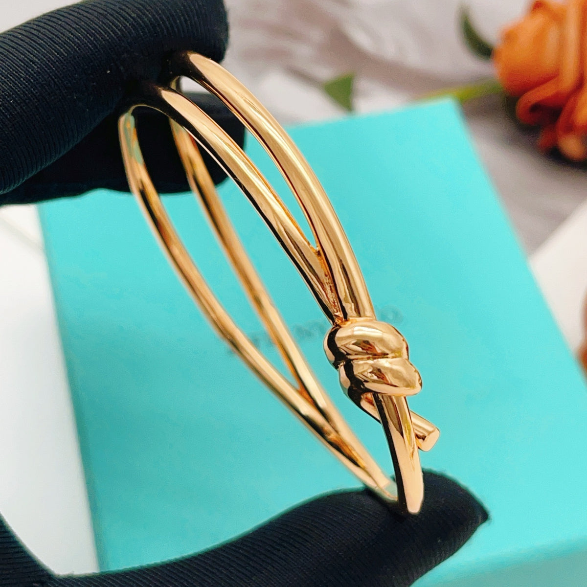 rose gold brass rose Bangle for women - alternate angle view 5