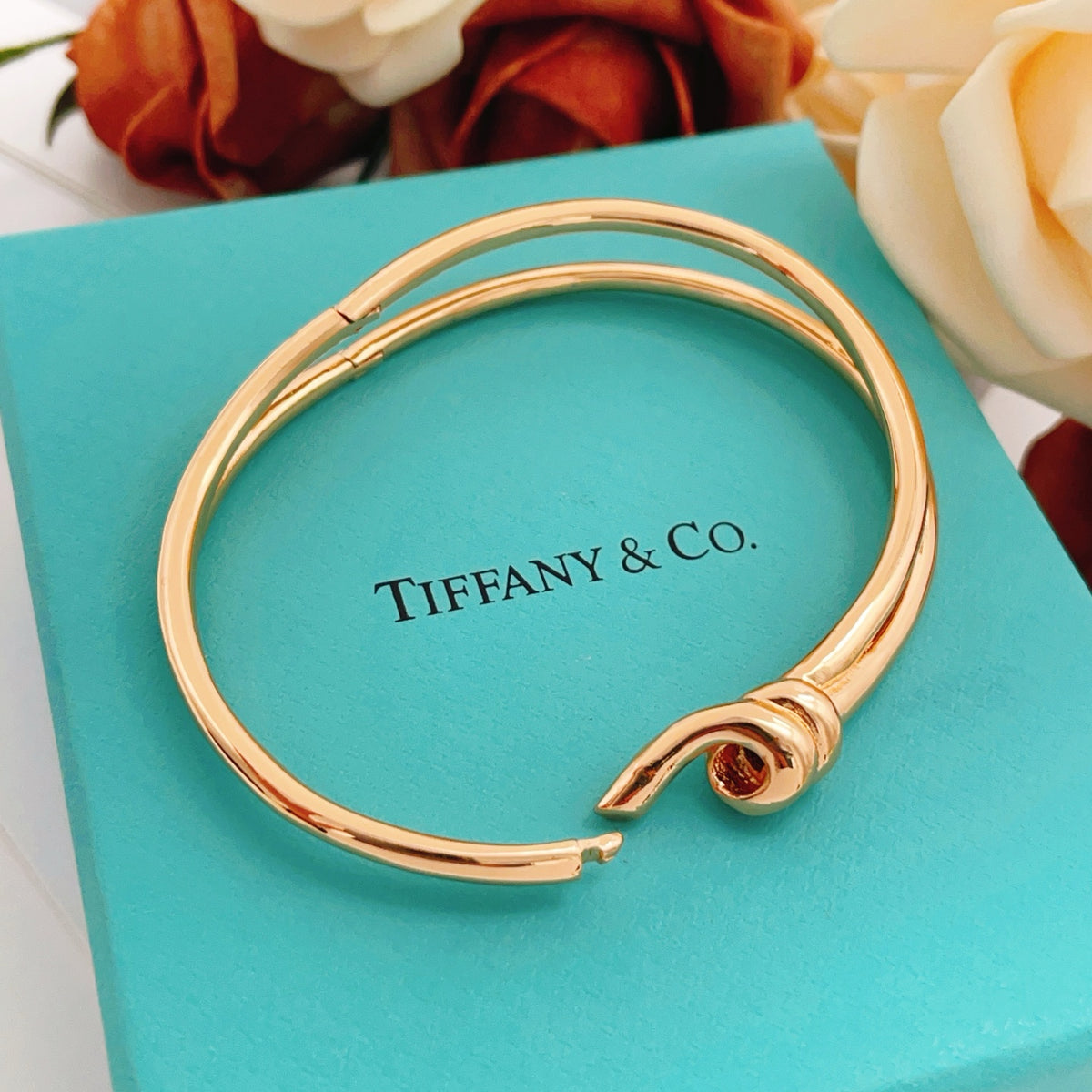 rose gold brass rose Bangle for women - alternate angle view 2