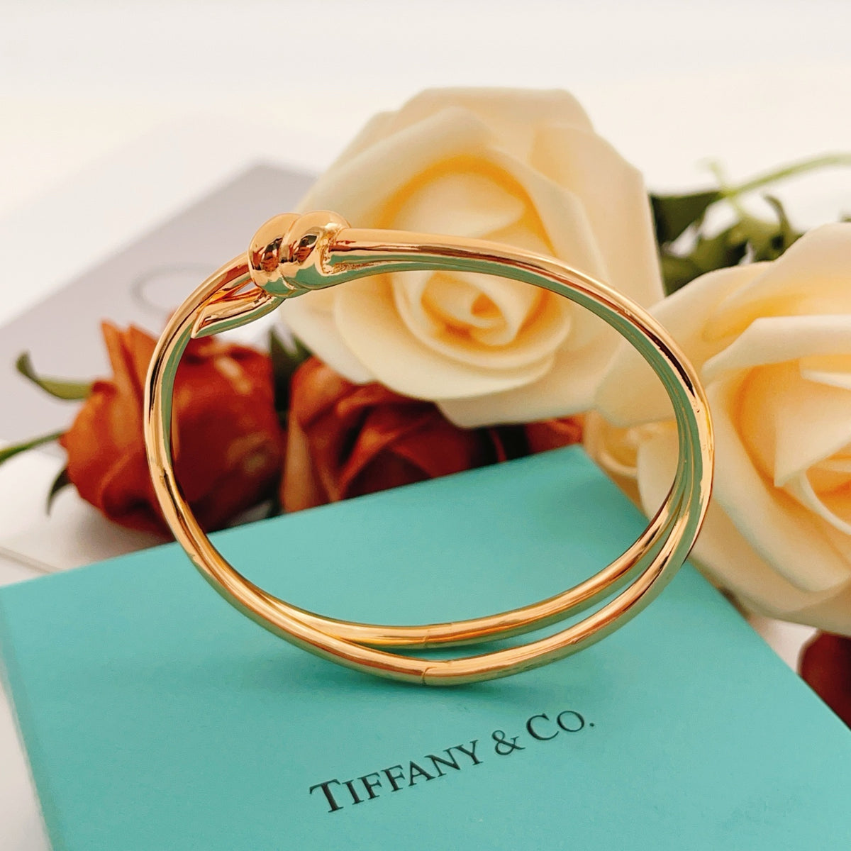 rose gold brass rose Bangle for women - alternate angle view 3