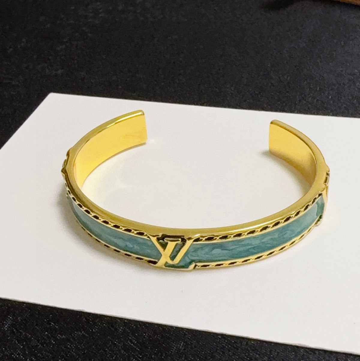 gold letter Bangle for women - alternate angle view 4