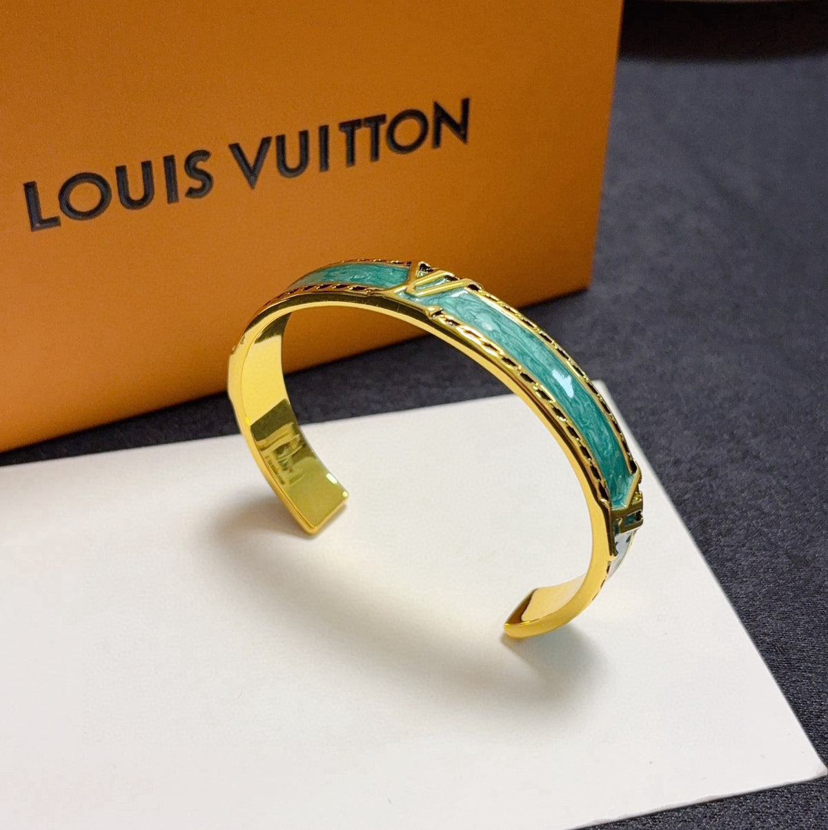 gold letter Bangle for women - alternate angle view 3