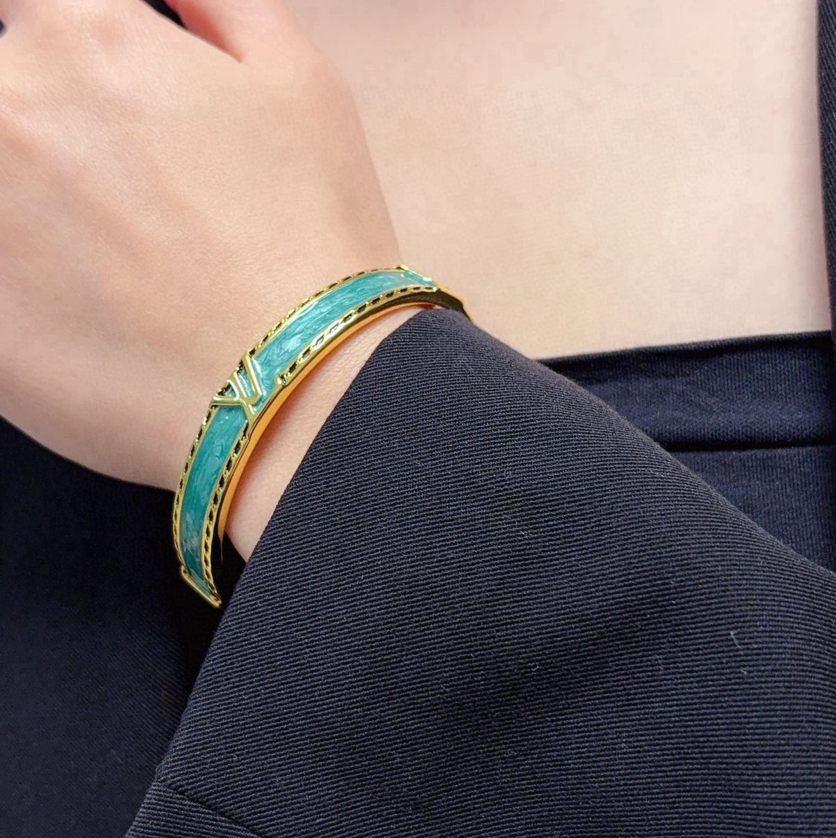 gold letter Bangle for women - product detail view