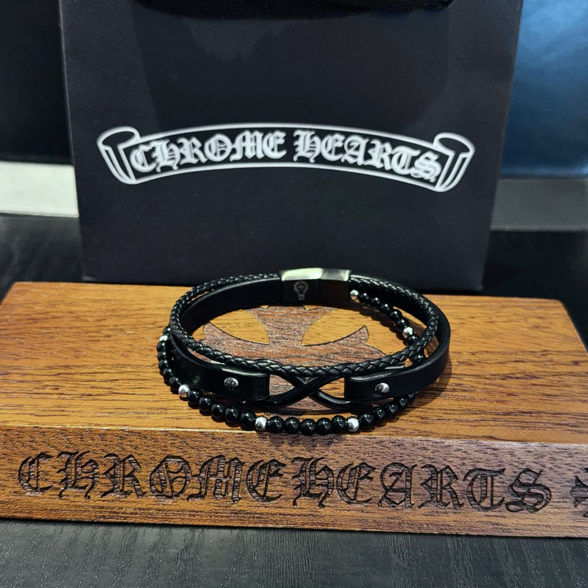 antique leather cross Bracelet for men - product detail view