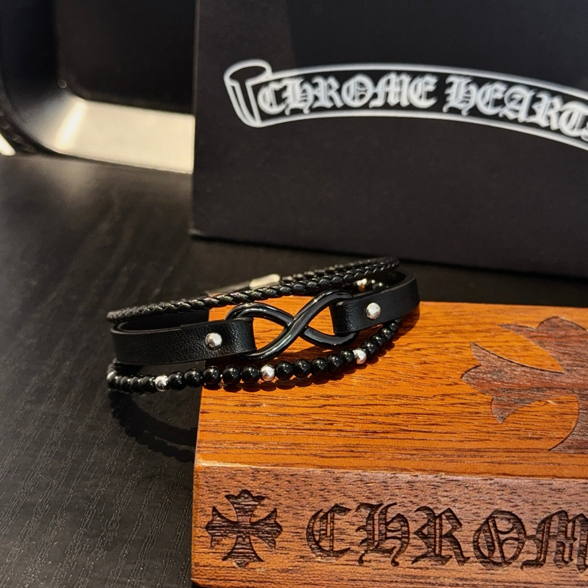 antique leather cross Bracelet for men - alternate angle view 3