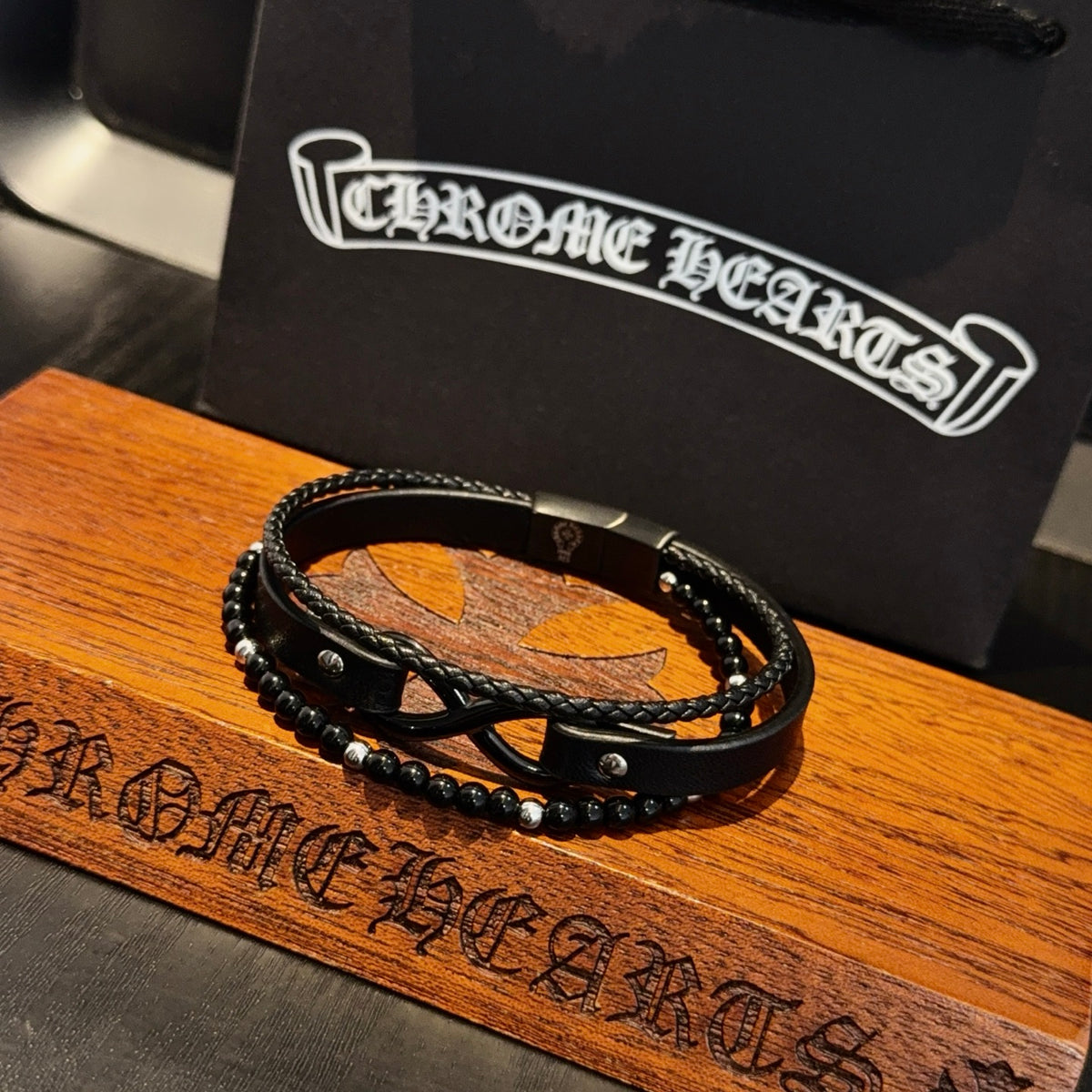 antique leather cross Bracelet for men - alternate angle view 2