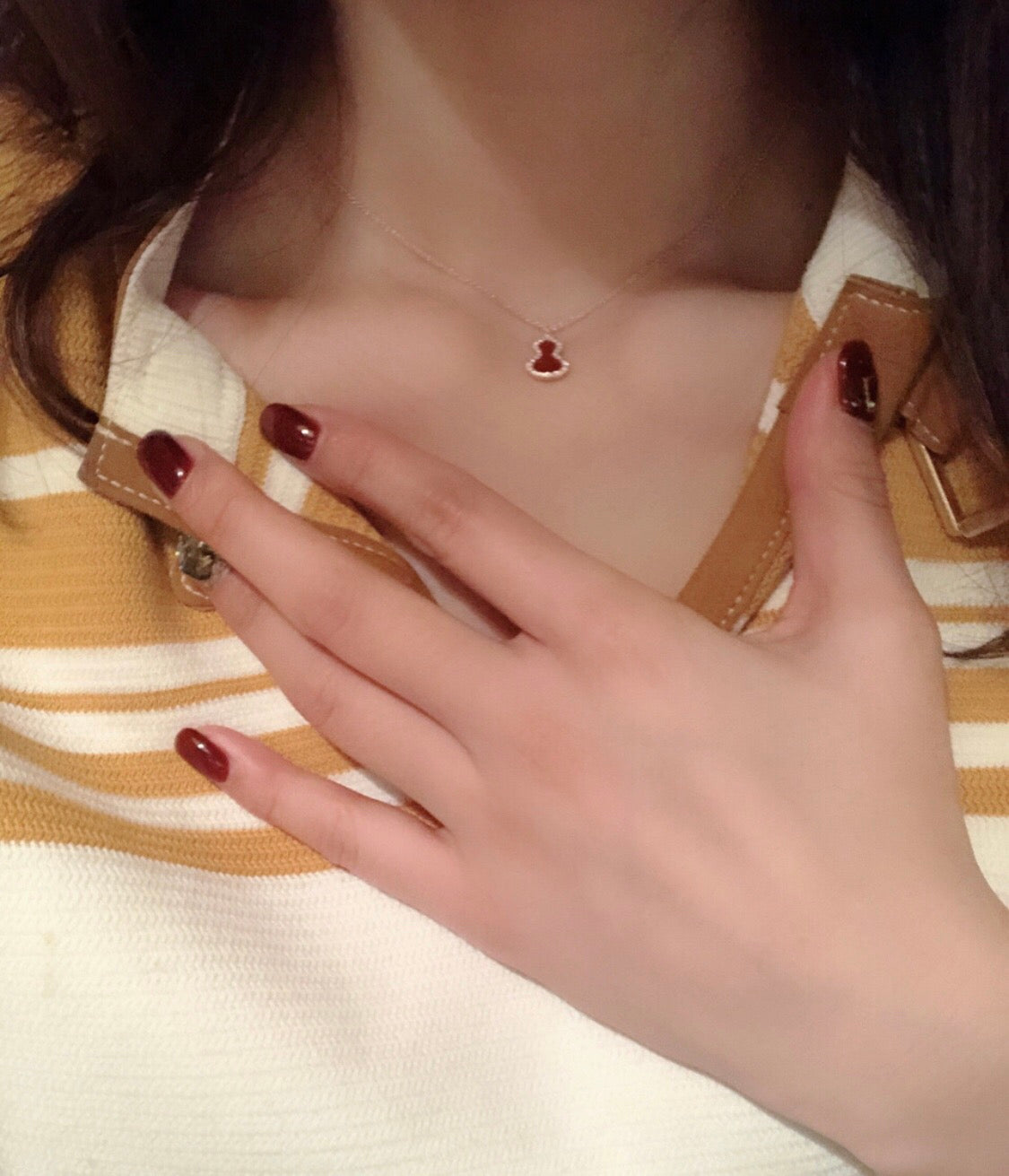 white mother of pearl inlaid Necklace for women - alternate angle view 4