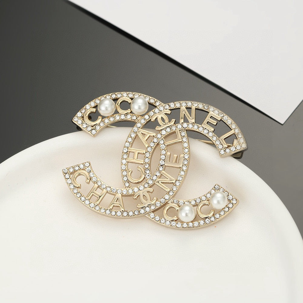 light gold pearl double c Brooch for women - alternate angle view 7
