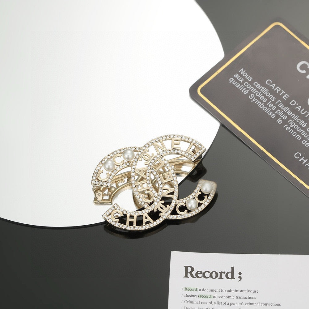 light gold pearl double c Brooch for women - alternate angle view 9