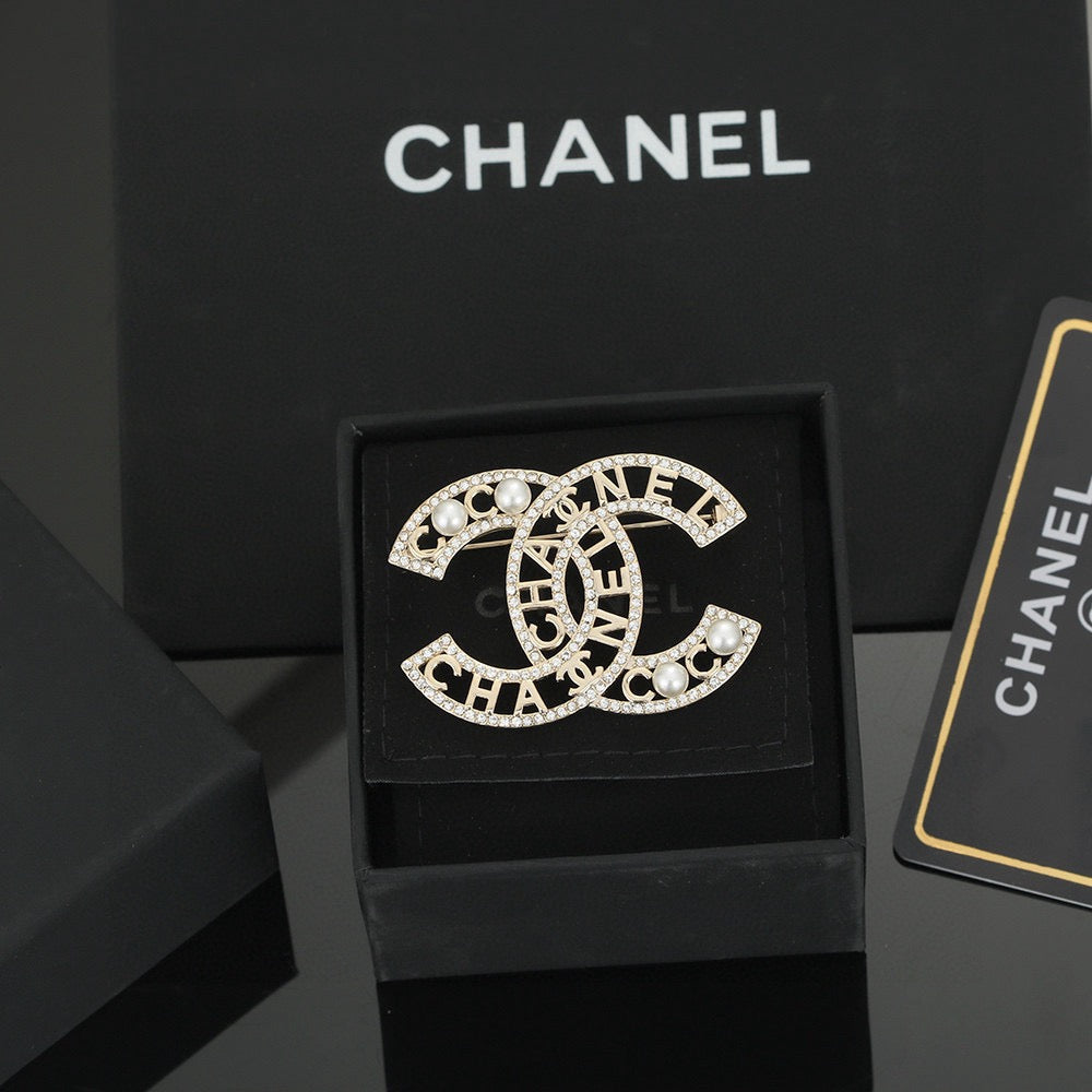 light gold pearl double c Brooch for women - product detail view