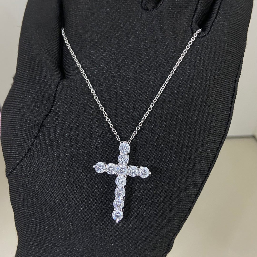 gold crystal cross Necklace for women - alternate angle view 2