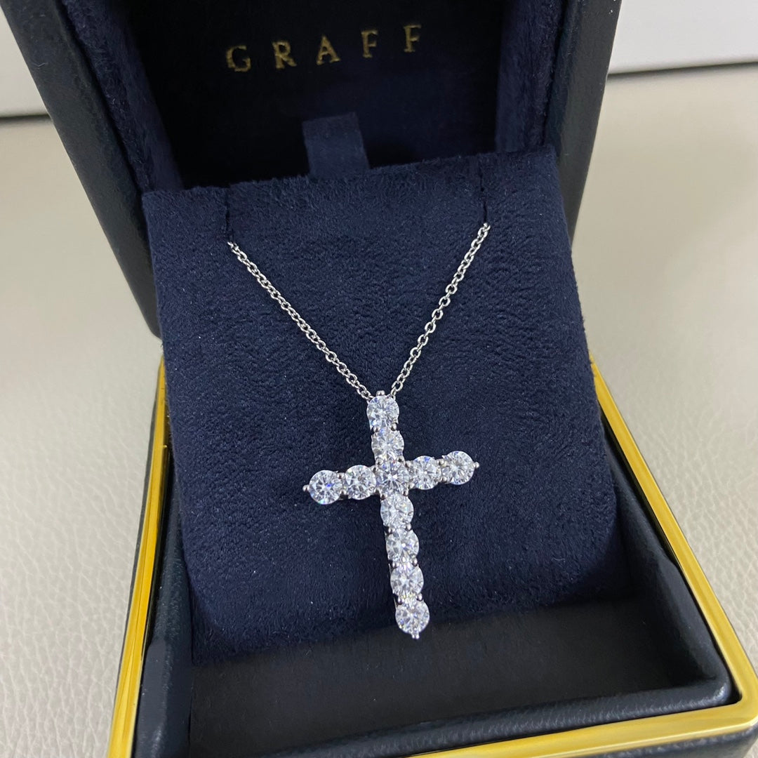 gold crystal cross Necklace for women - alternate angle view 4