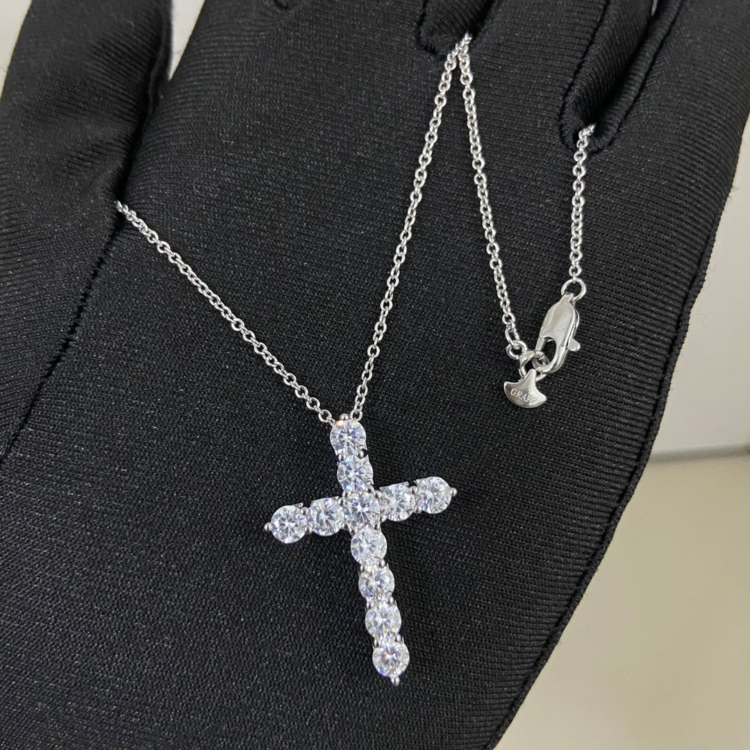 gold crystal cross Necklace for women - alternate angle view 3
