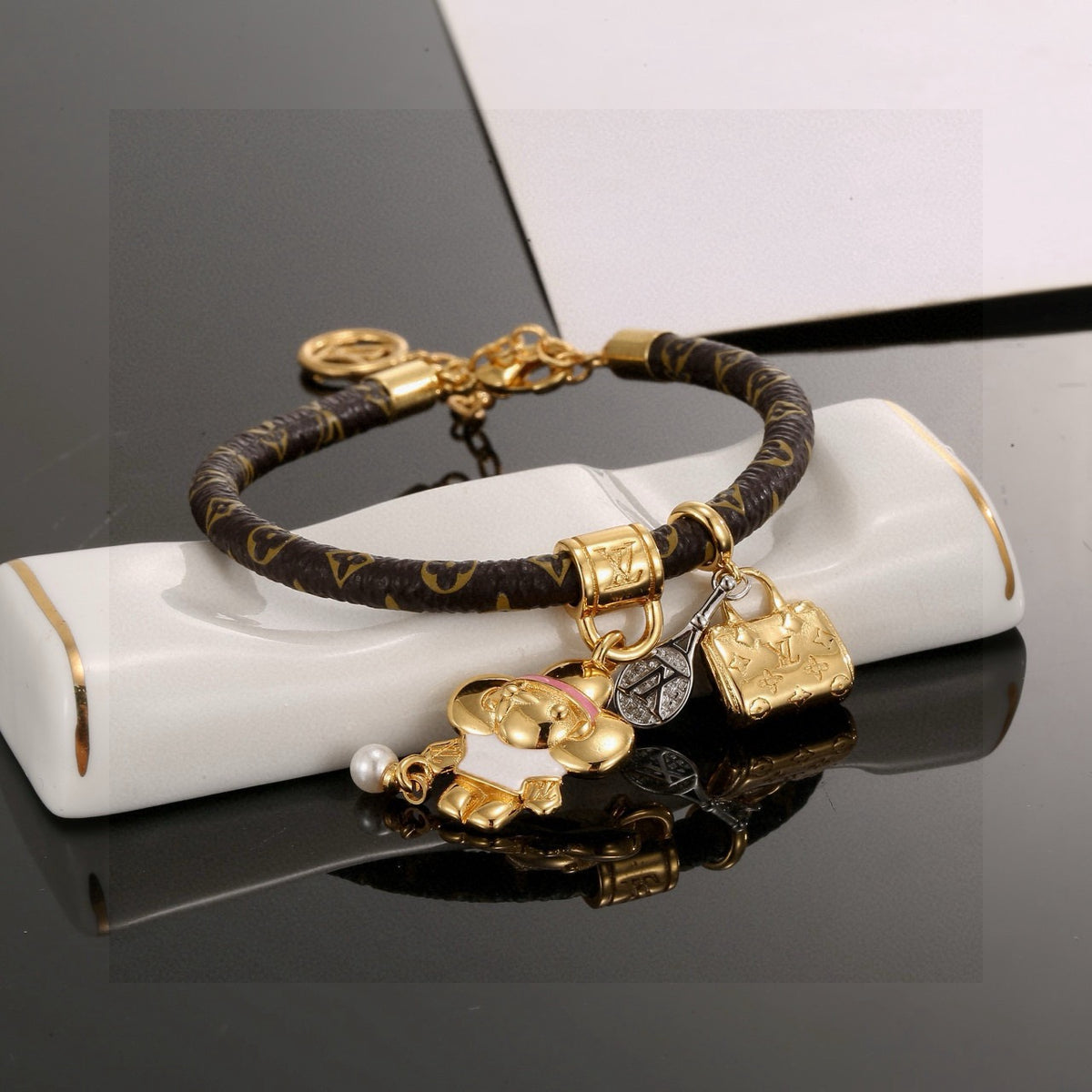 gold crystal floral Bangle for women - alternate angle view 3