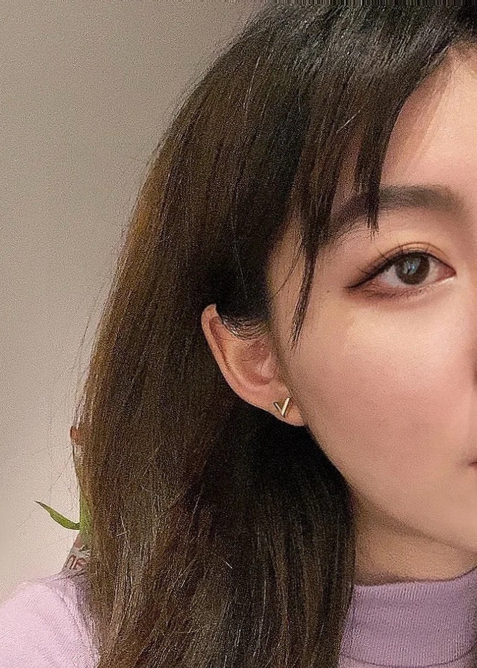 yellow brass letter Stud Earrings for women - alternate angle view 6