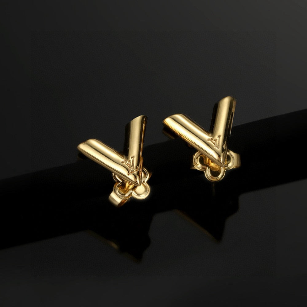 yellow brass letter Stud Earrings for women - product detail view
