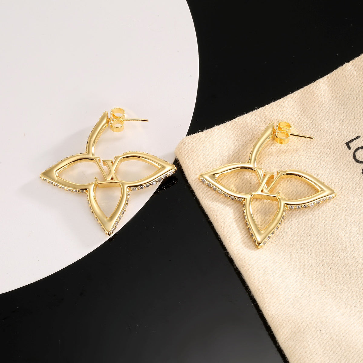 gold clover Stud Earrings for women - alternate angle view 8