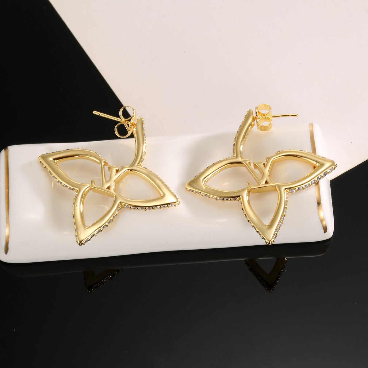 gold clover Stud Earrings for women - alternate angle view 4