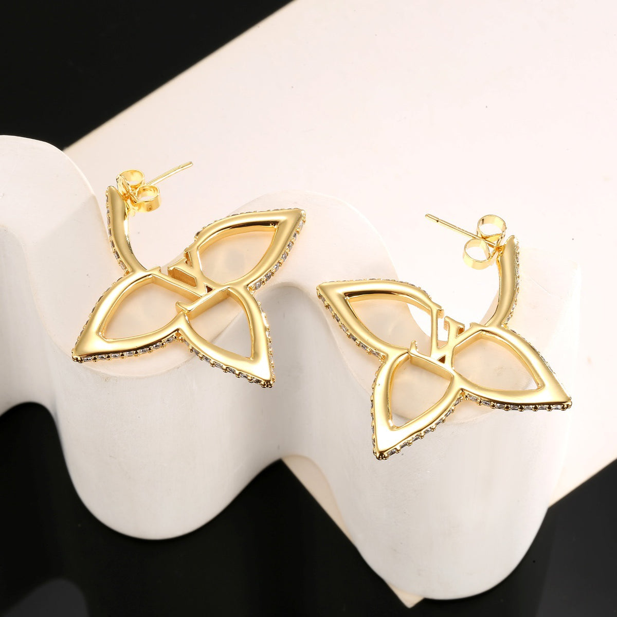 gold clover Stud Earrings for women - alternate angle view 7