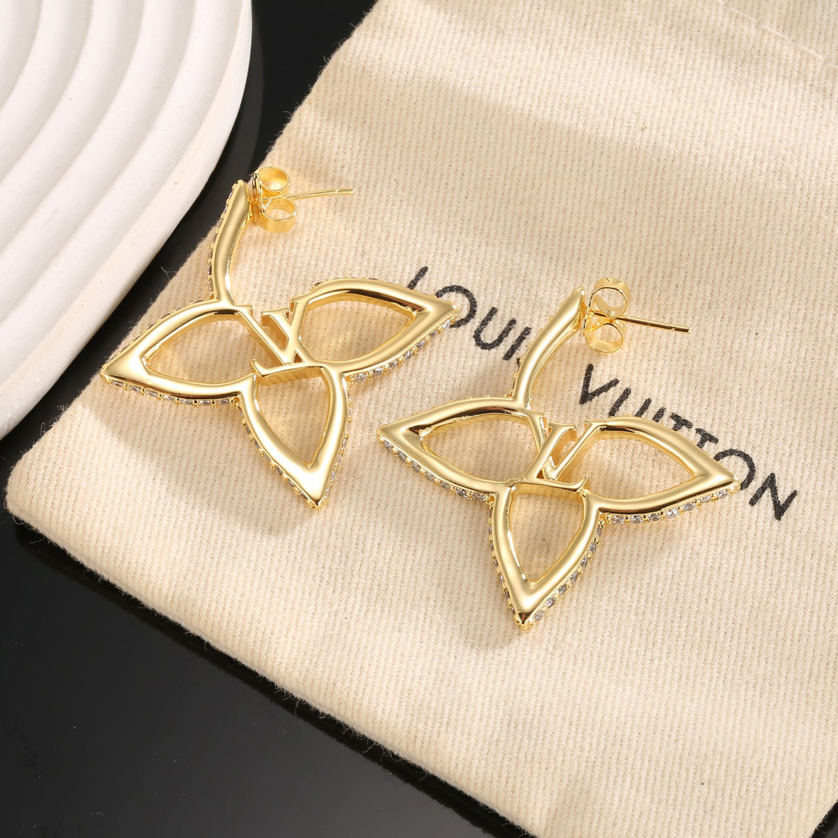gold clover Stud Earrings for women - alternate angle view 6