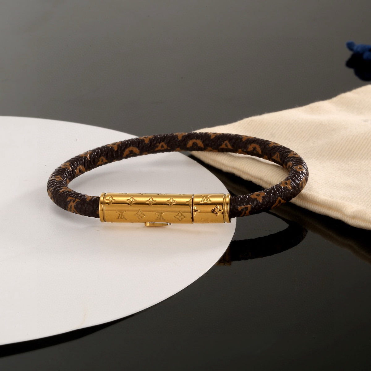 gold genuine leather delicate Bracelet for unisex couple - alternate angle view 7