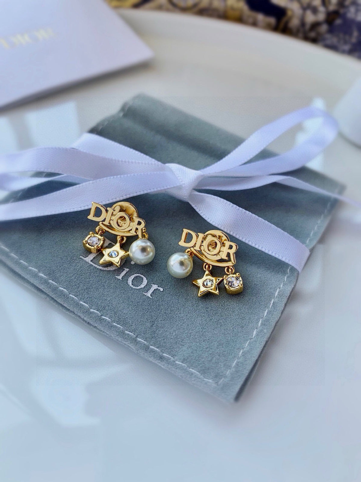 pearl letter Earrings for women - product detail view