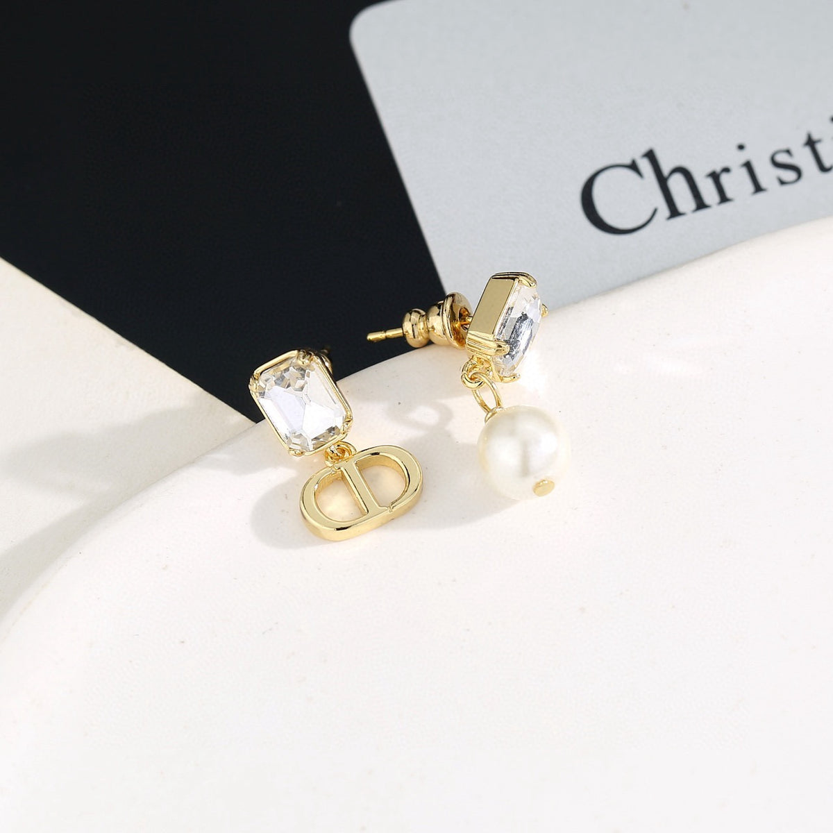 red 925 sterling silver pearl Drop Earrings for women - alternate angle view 2
