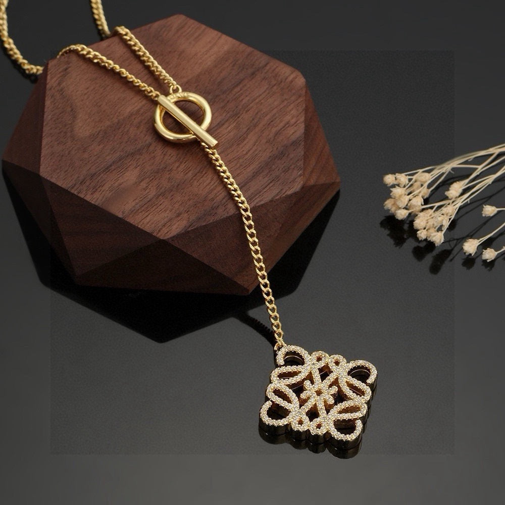 gold crystal floral Necklace for women - alternate angle view 6