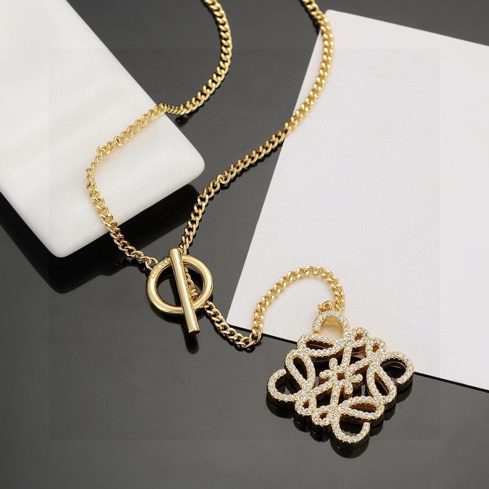 gold crystal floral Necklace for women - alternate angle view 3