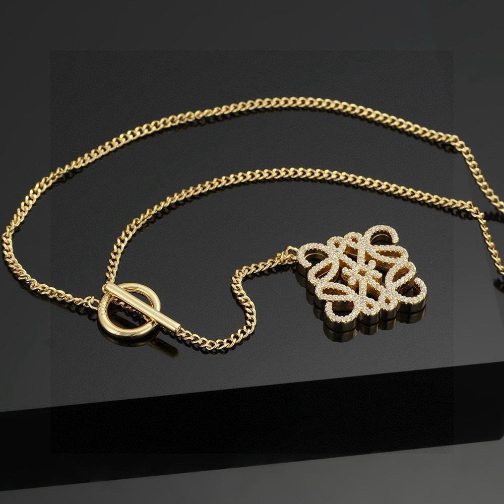 gold crystal floral Necklace for women - alternate angle view 5