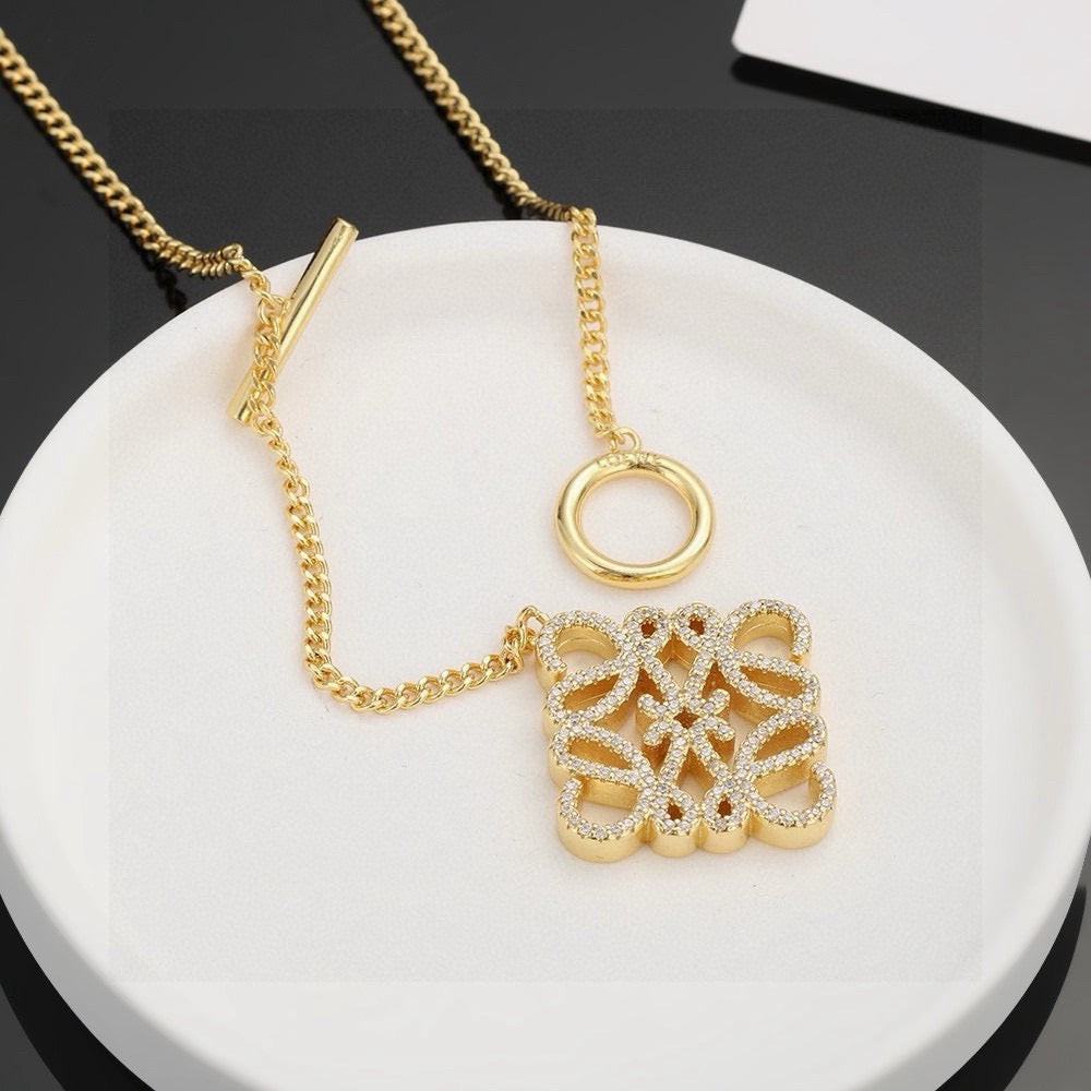 gold crystal floral Necklace for women - alternate angle view 2