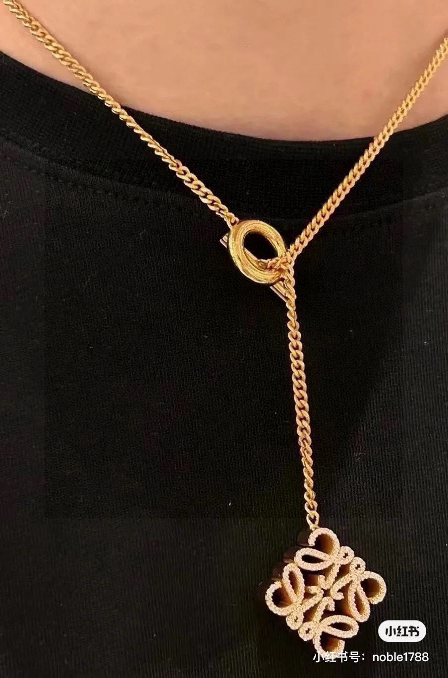 gold crystal floral Necklace for women - alternate angle view 8