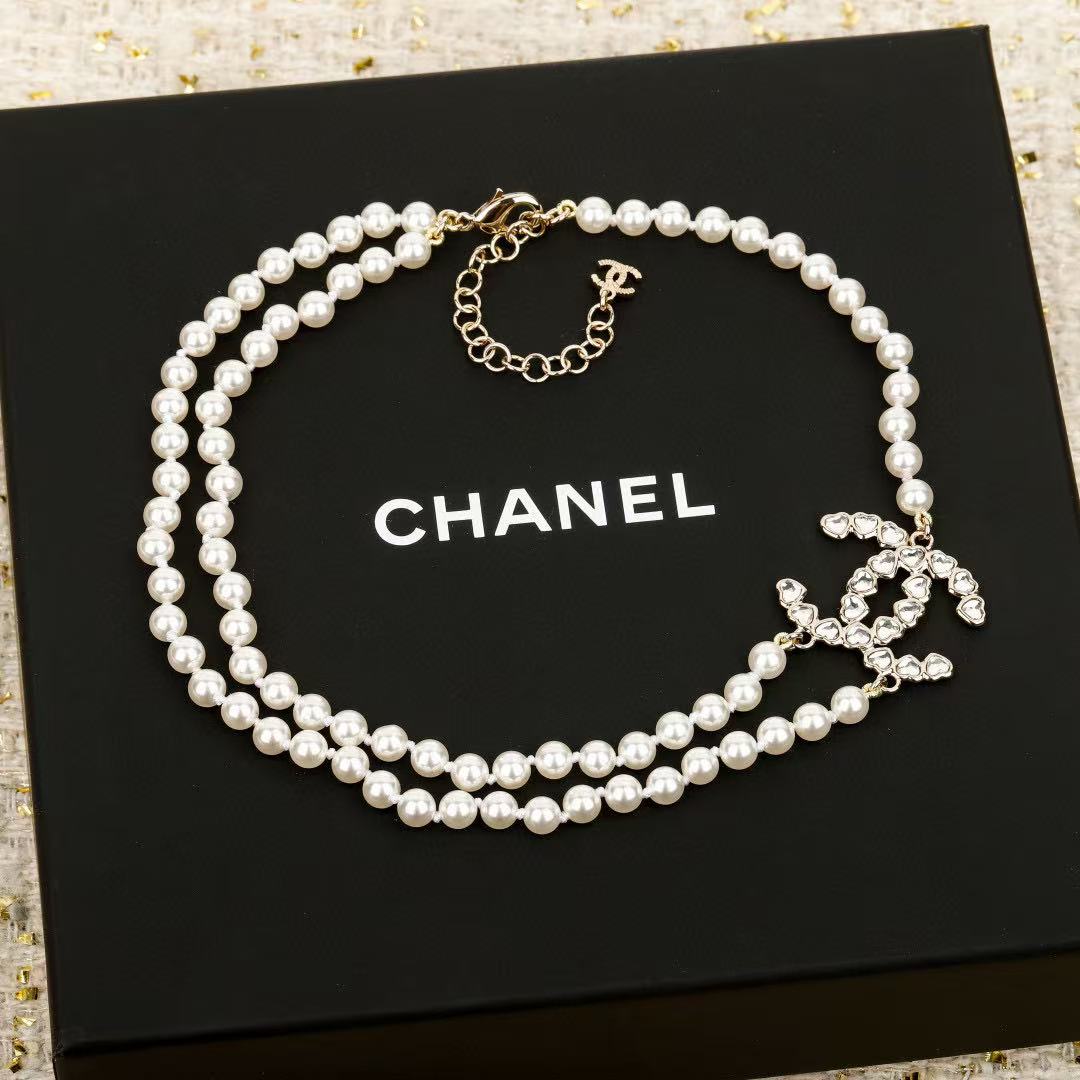 yellow brass pearl Necklace for women - alternate angle view 3