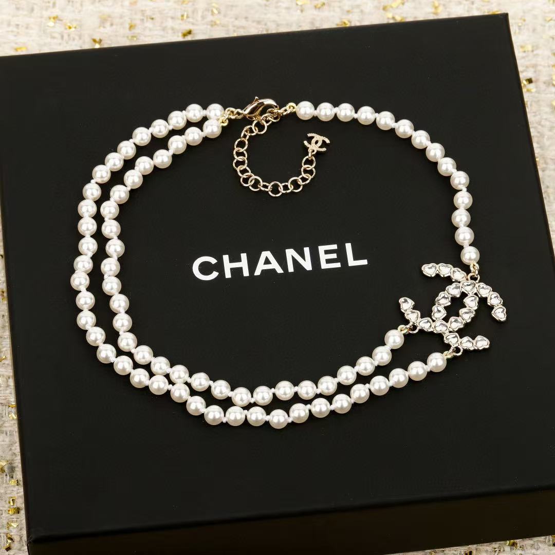 yellow brass pearl Necklace for women - product detail view