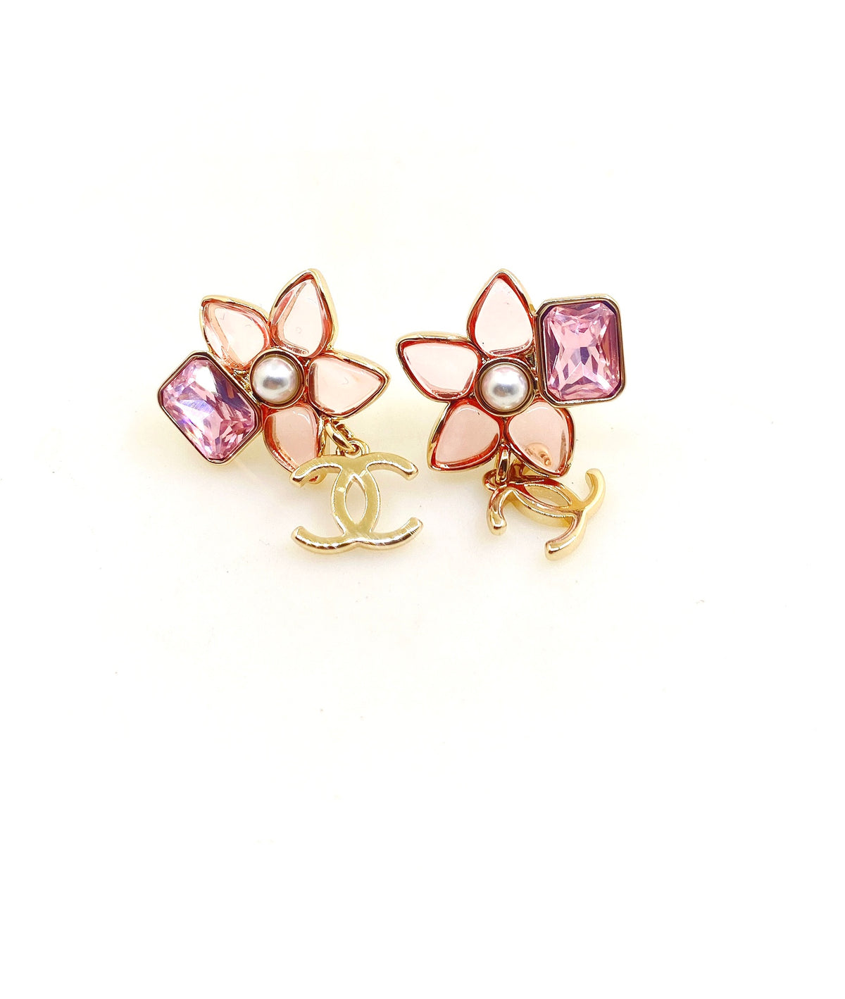 pink brass floral Drop Earrings for women - alternate angle view 5