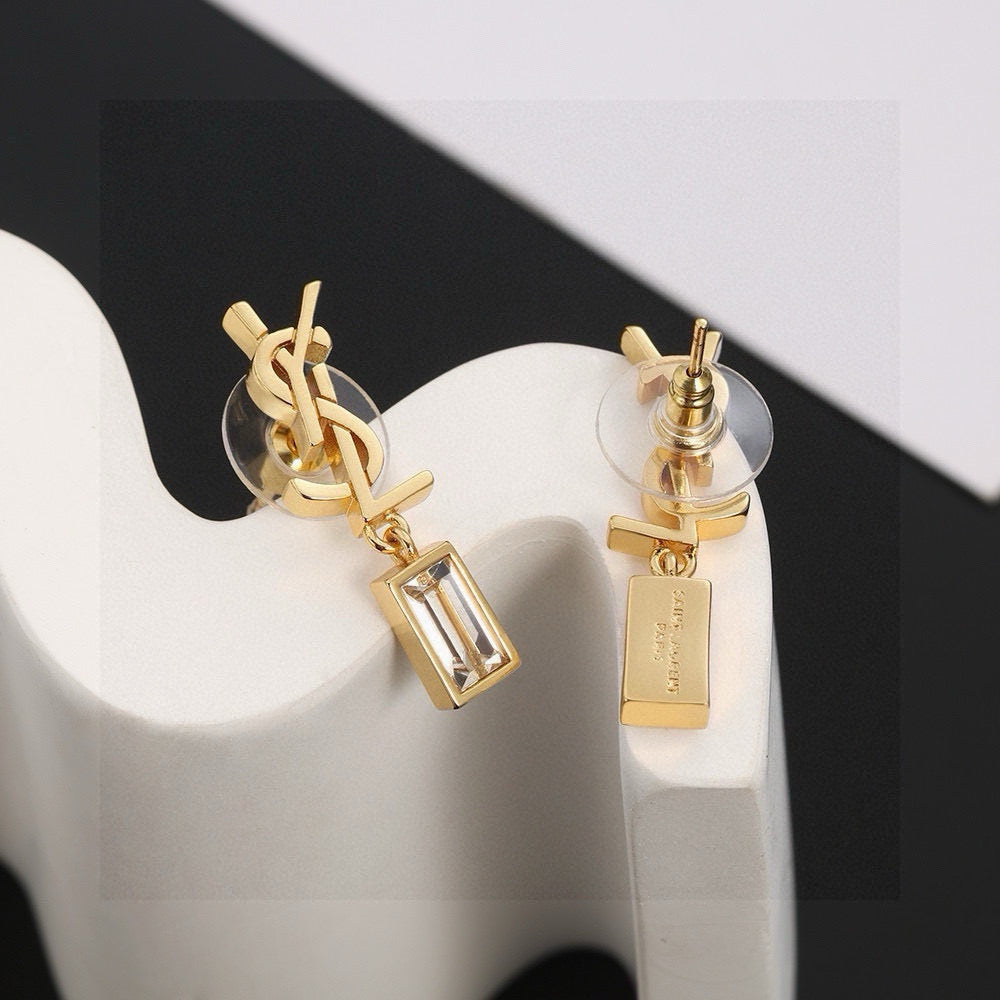 yellow brass elegant Stud Earrings for women - alternate angle view 5