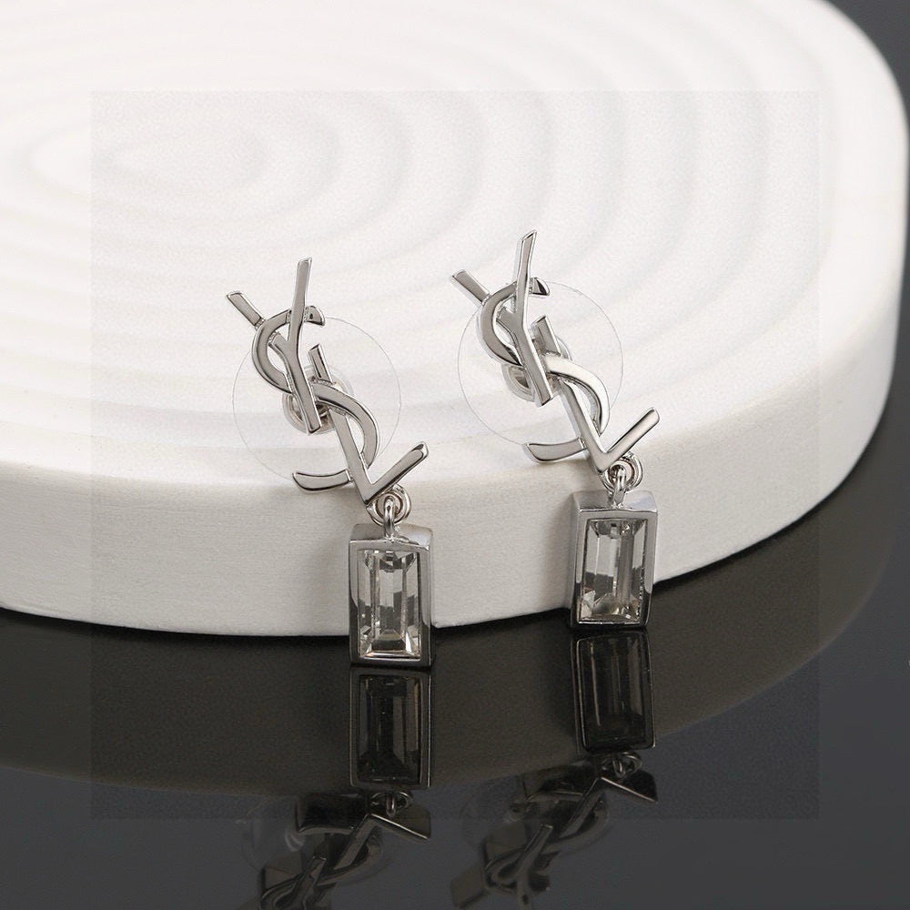 yellow brass elegant Stud Earrings for women - alternate angle view 7
