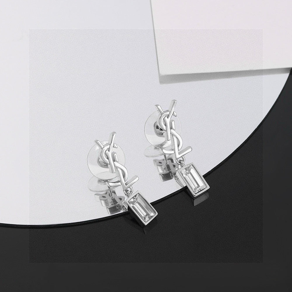 yellow brass elegant Stud Earrings for women - alternate angle view 2