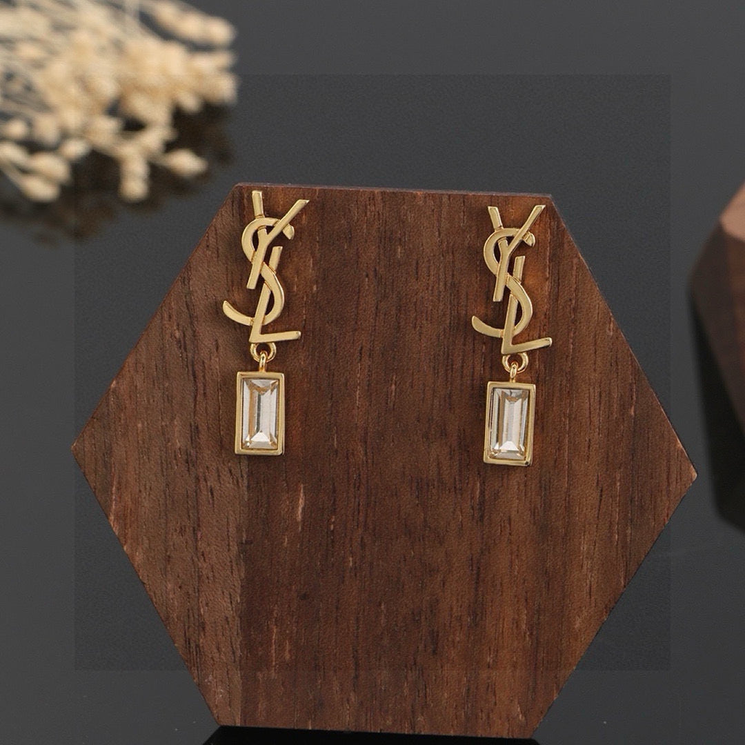 yellow brass elegant Stud Earrings for women - alternate angle view 8